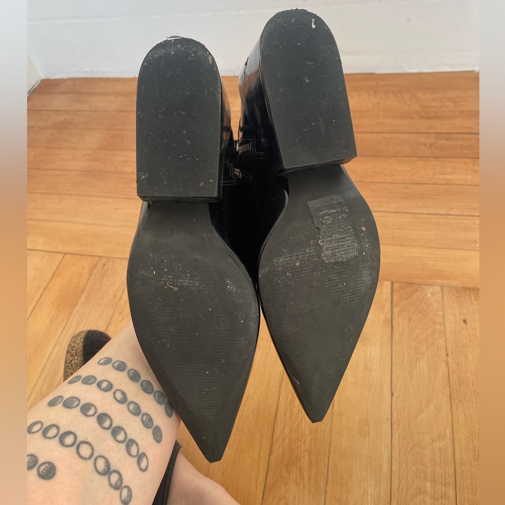 Cheap Monday Cube Black Patent Wedge Boots 9.5 - Picture 10 of 16